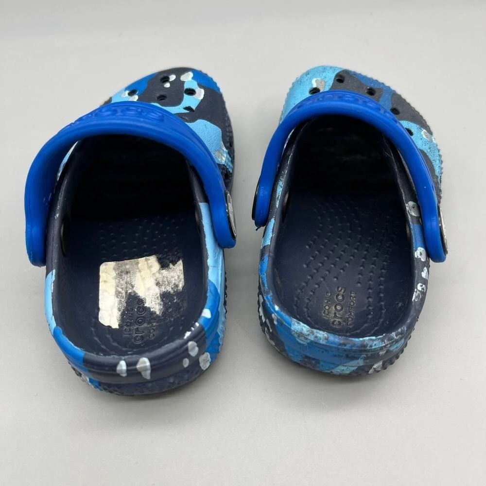 Crocs Children‎ 4 Blue Camo Comfort Shoes toddler Boys/Girls Slides Mules Clog